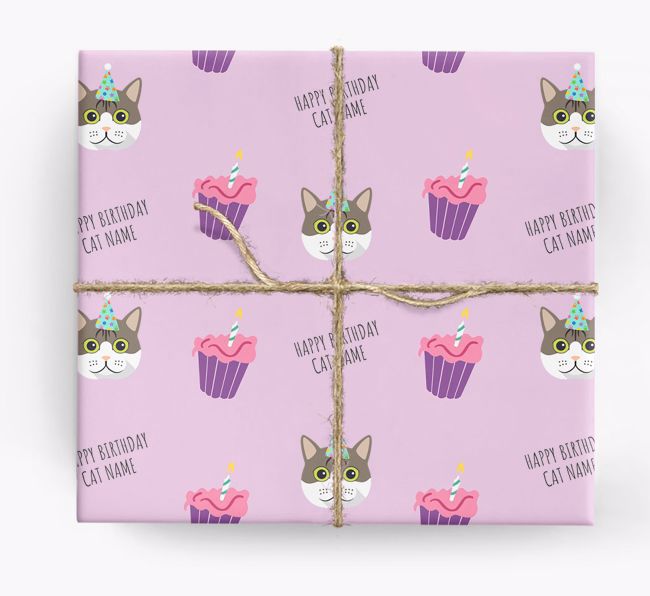 'Happy Birthday (Cupcakes)' - Personalized {breedFullName} Wrapping Paper